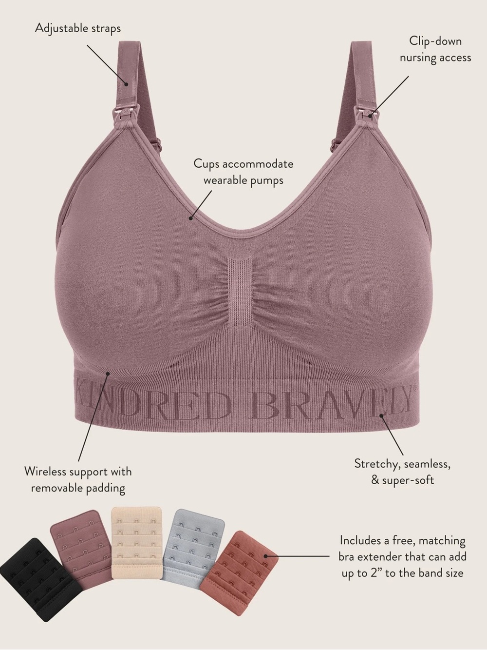 Kindred Bravely seamless Mauve Nursing Bra with Clip-Down Straps size medium - Picture 5 of 11